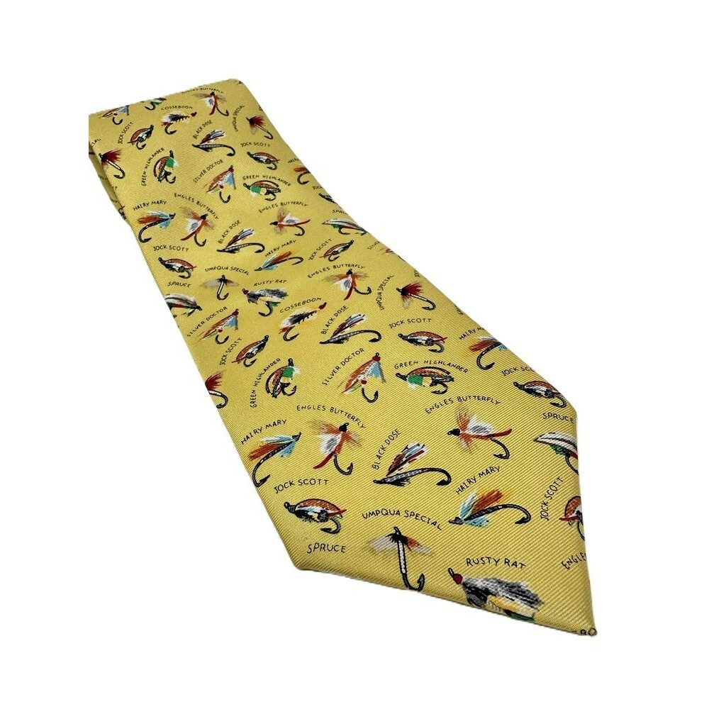 Alynn Neckwear Tie Mens Size Fishing Lure Yellow Novelty Pattern